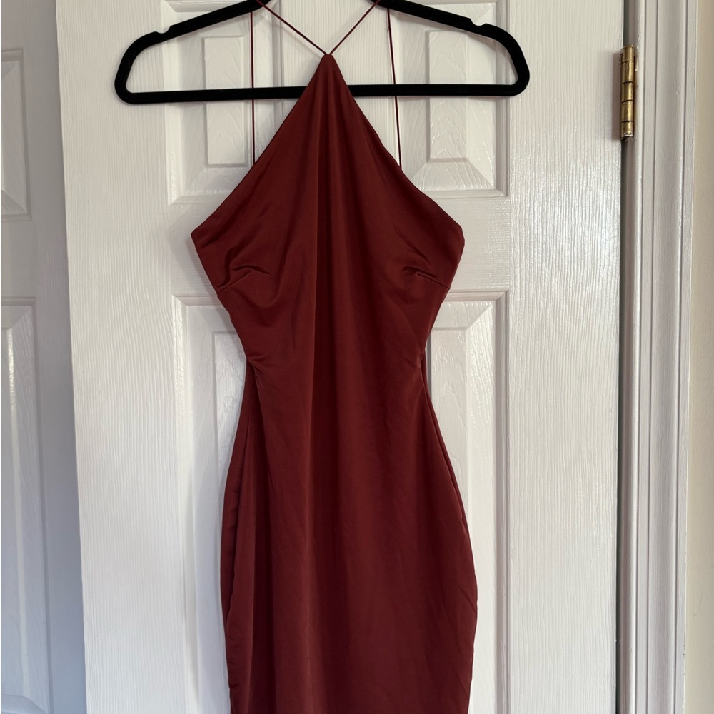 Elegant Burgundy Halter Dress